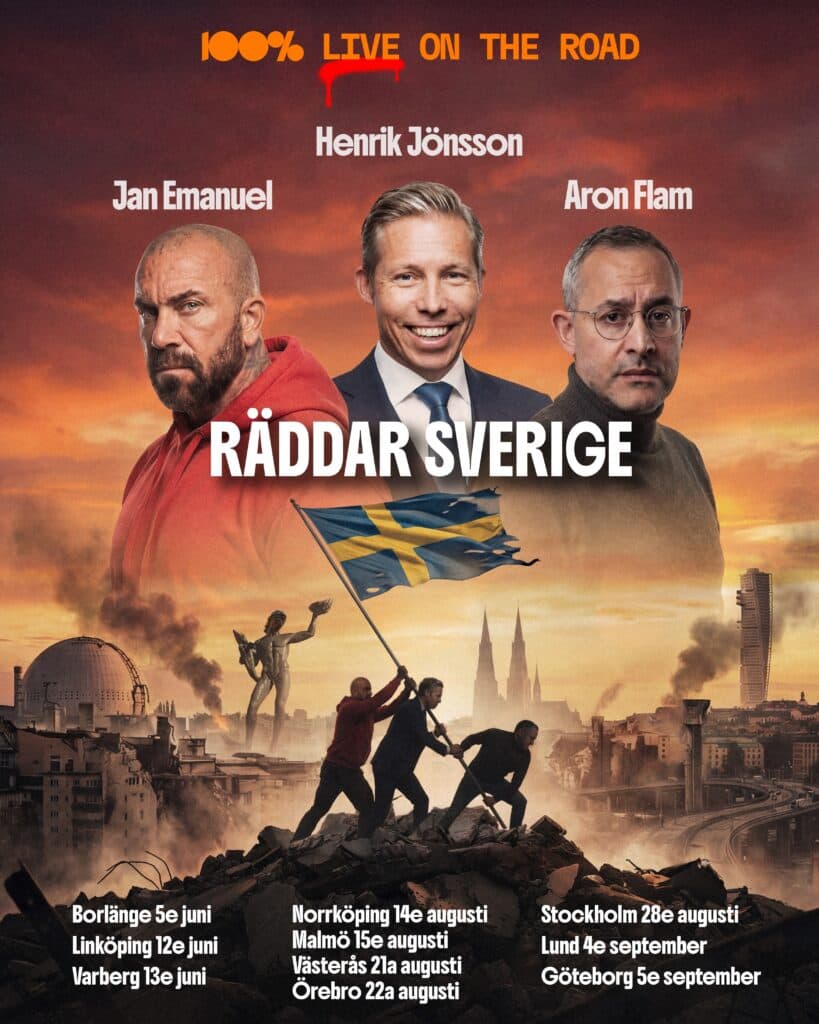 Affisch för Henrik, Aron och Jan Emanuel räddar Sverige